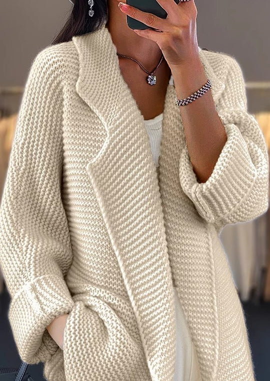 Solid Color Lapel Knitted Cardigan