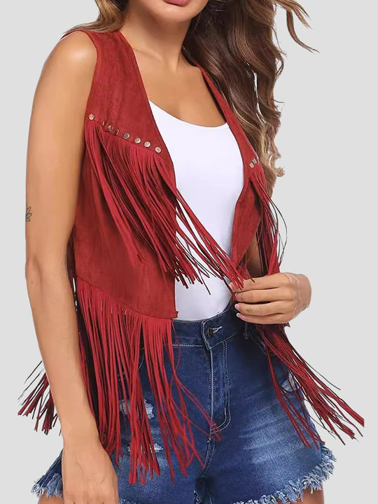 Fashion Fringed and Rivet Suede Vest