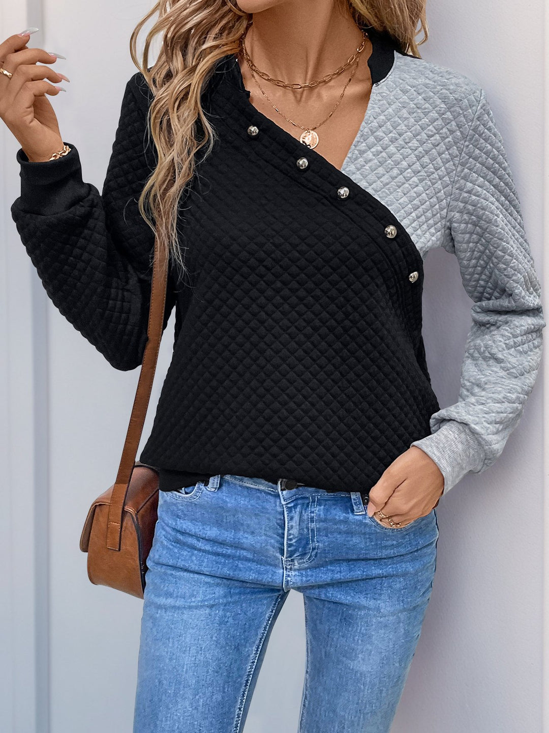 Stylish Color-blocked Waffle Pullover Sweatshirt