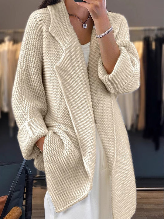 Solid Color Lapel Knitted Cardigan