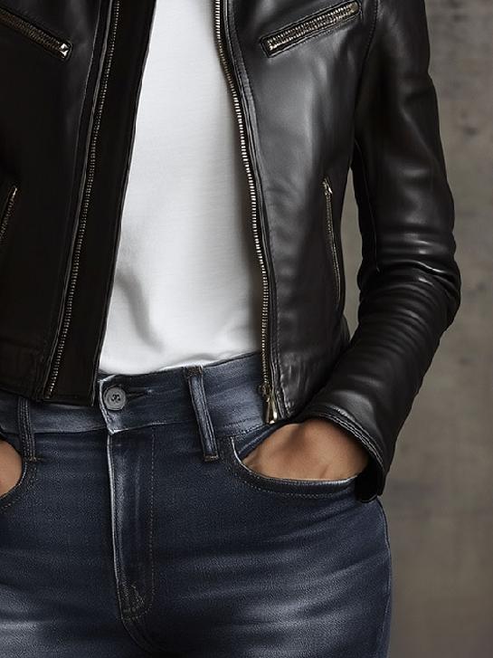 Stylish Round Neck Multiple-pocket Sheepskin Biker Jacket