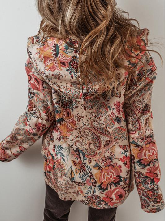 Ethnic Style Paisley Print Fleece Lined Hooded Outerwear