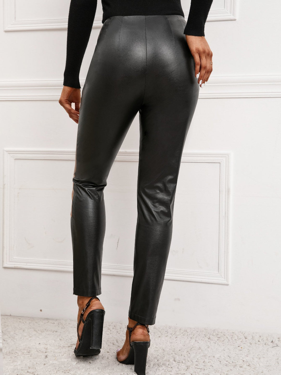 Chic Patchwork Motorcycle Slim Leather Pants