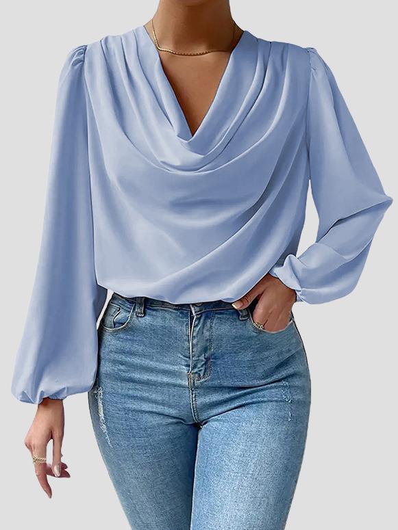 Elegant V-neck Pleated Long Sleeve Chiffon Blouse