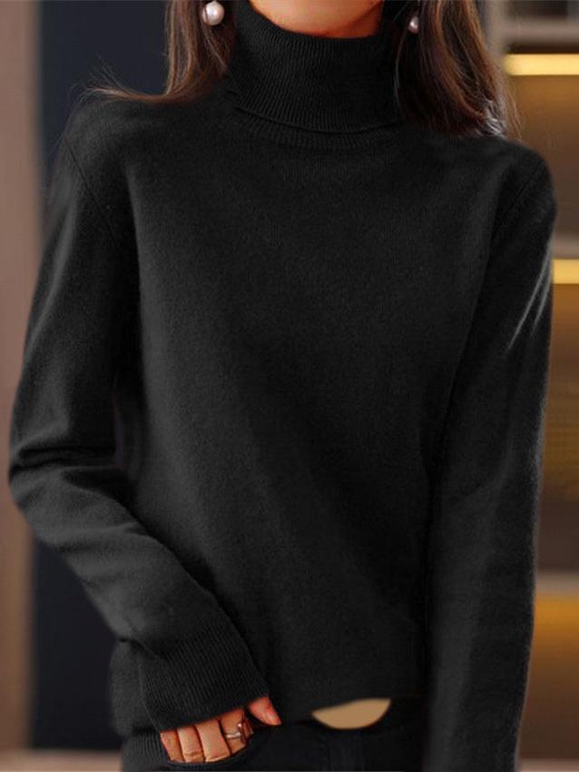 Basic Turtleneck Solid Color Knitted Thickened Sweater