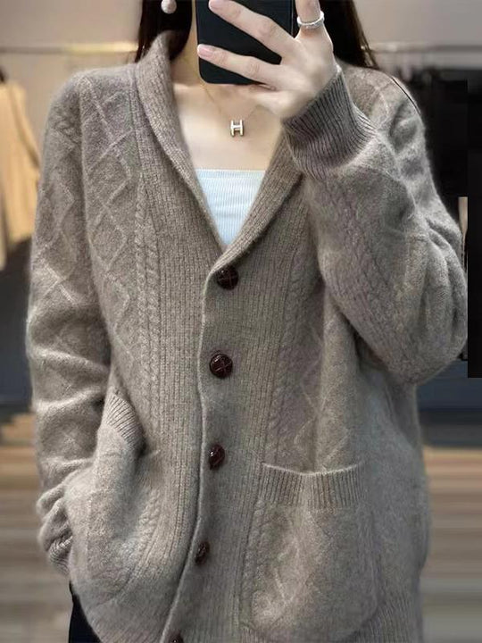 Shawl Collar Loose-fitting Knit Wool Jacket Cardigan