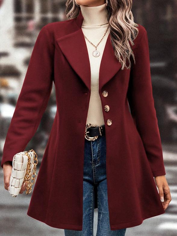 Chic Suit Collar Solid Color Woolen Coat