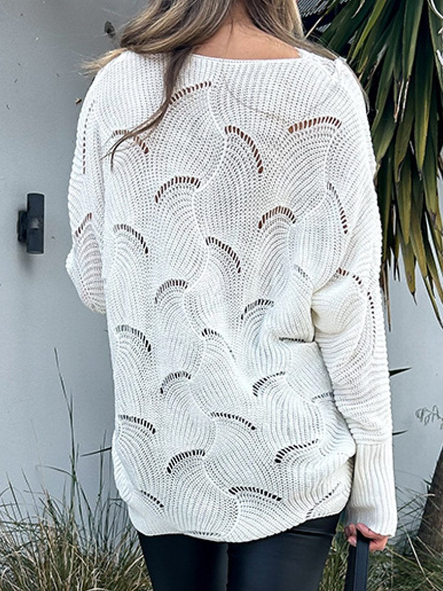 Lace-Trimmed Mid-Length White Sweater