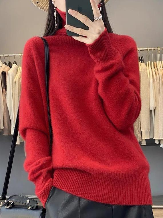 Women Warm Turtleneck Ribbed Texture Knited Sweater