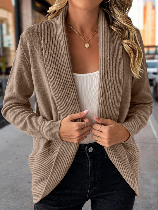 Elegant Shawl Collar Solid Color Knit Cardigan