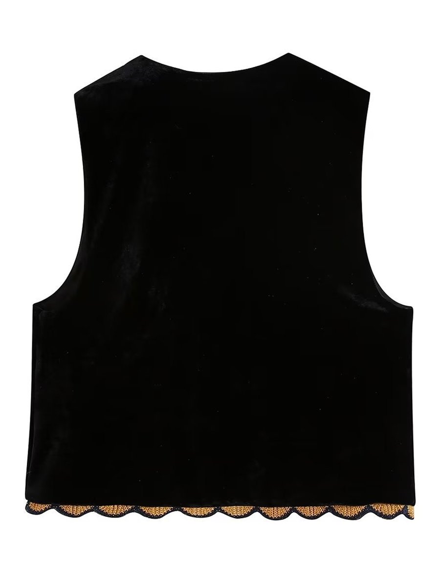 Vintage Floral Embroidered Velvet Vest