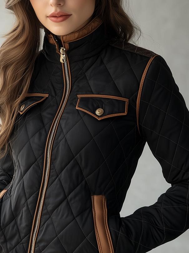 Chic Stand Collar Diamond-quilted Padded Jacket