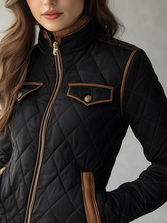 Chic Stand Collar Diamond-quilted Padded Jacket