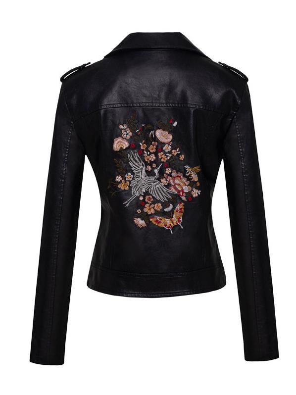 Stylish Embroidered and Rivet Leather Jacket