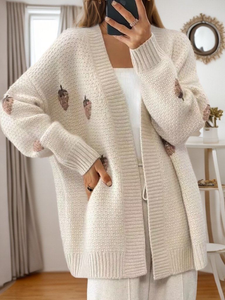 Elegant Embroidered Thick Knit Jacquard Cardigan