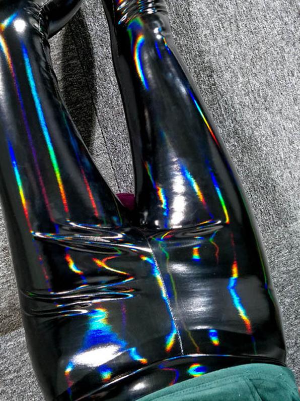 Chic High-waist Holographic Patent PU Leggings