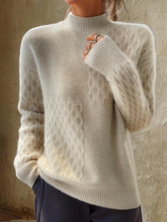 Retro Turtleneck Solid Color Jacquard Knit Sweater