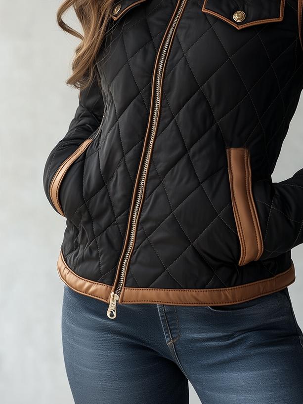 Chic Stand Collar Diamond-quilted Padded Jacket