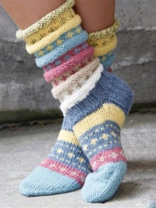 Warm Thick Colorful Stripes Knitted Floor Socks