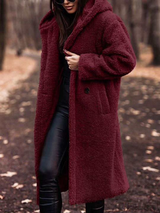 Stylish Loose-fit Hooded Mid-length Teddygirl Fleece Coat