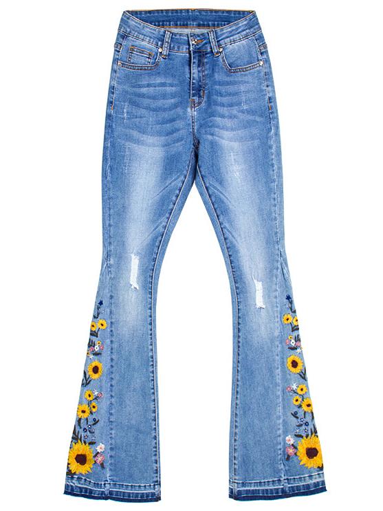 Handmade 3D Embroidered Floral Flare Jeans