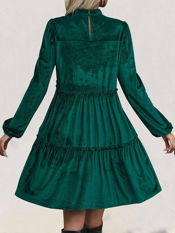 Elegant Velvet Ruffled Hem Casual Dress