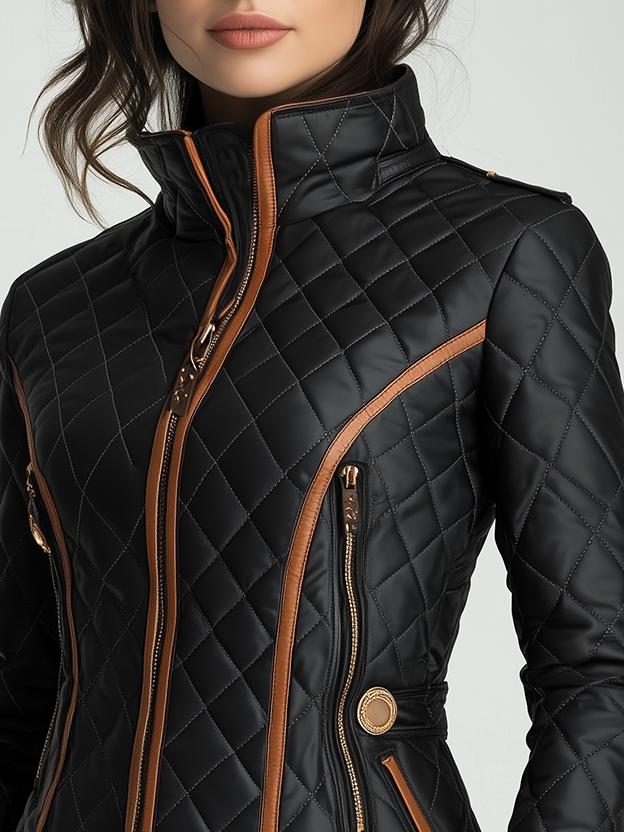 Stylish Waist-cinched Diamond-quilted Padded Jacket