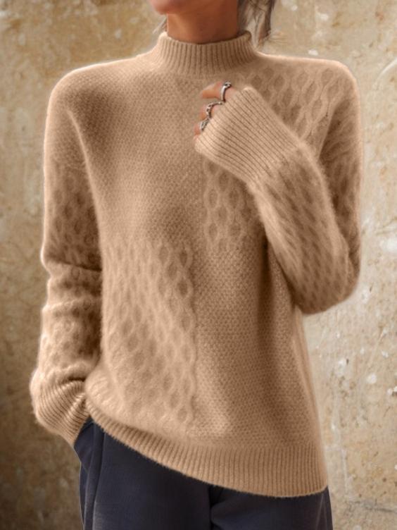 Retro Turtleneck Solid Color Jacquard Knit Sweater