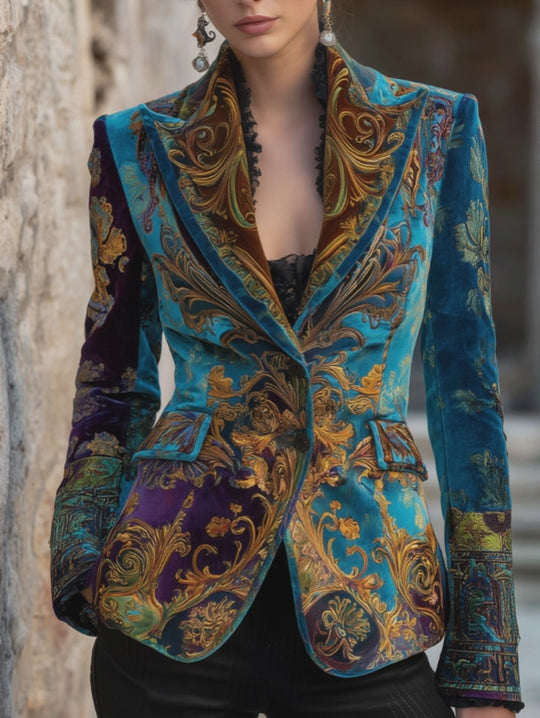 Luxury Bohemian Baroque Velvet Tailored Blazer
