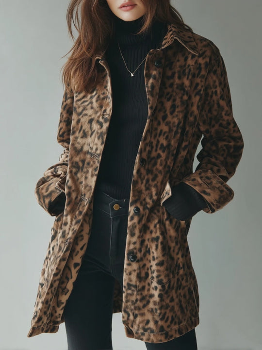 Vintage Leopard Print Eco-suede Jacket