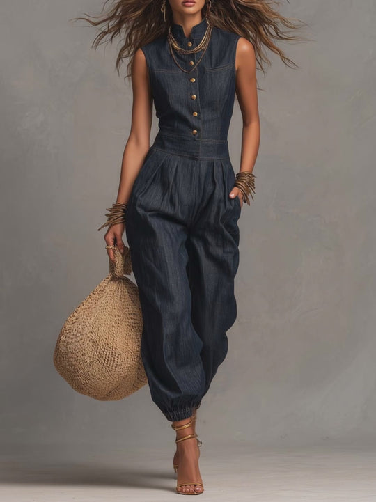 Retro Denim Sleeveless Jumpsuit