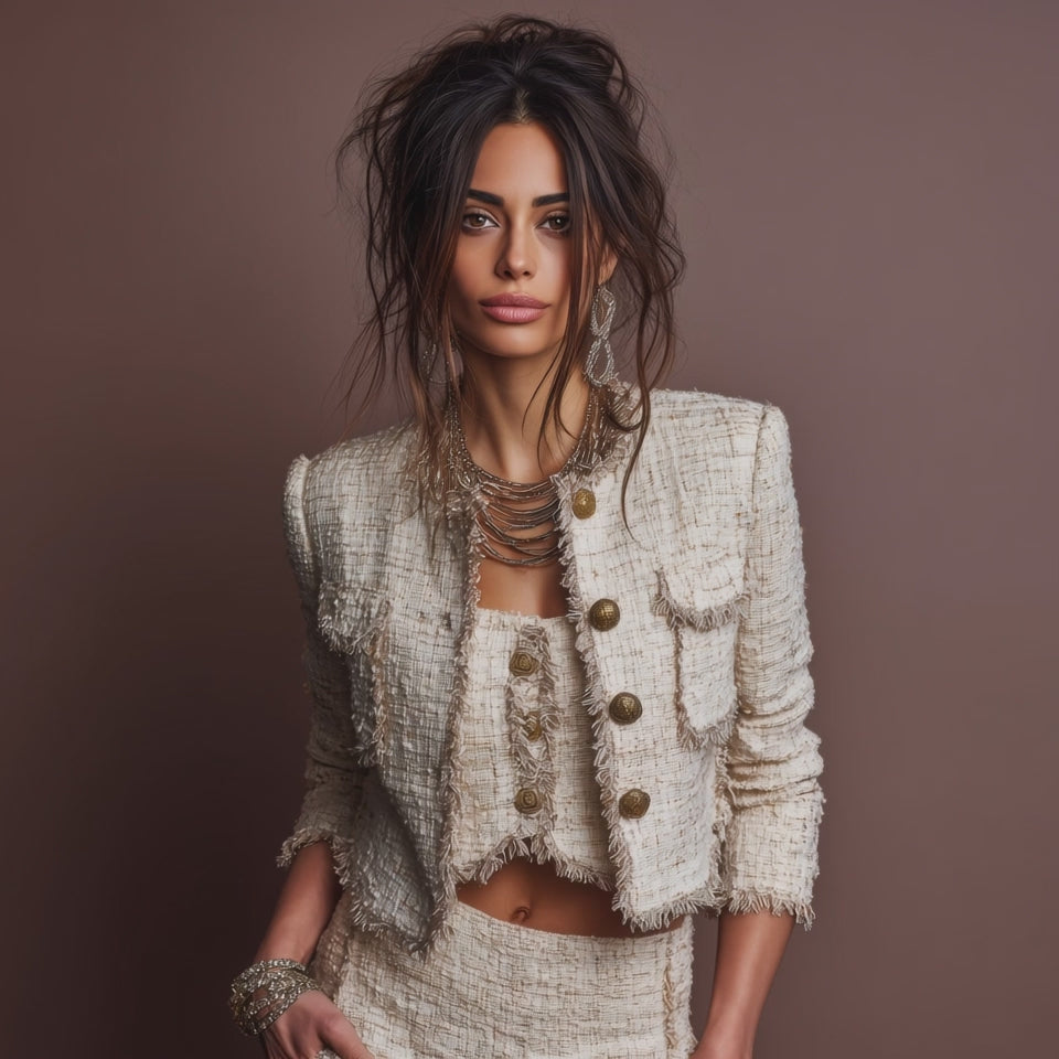 Retro-style exquisite short jacket with metal buttons