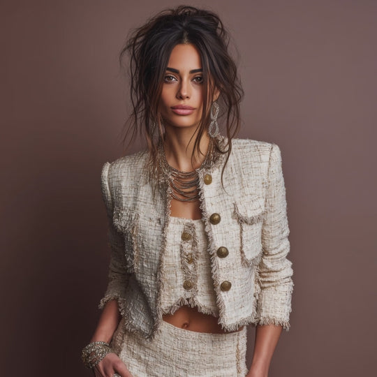 Retro-style exquisite short jacket with metal buttons