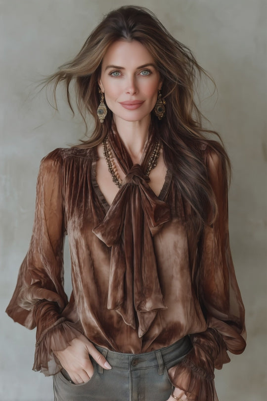 Women's Bow-Tie Neck Lantern Sleeves Blouse