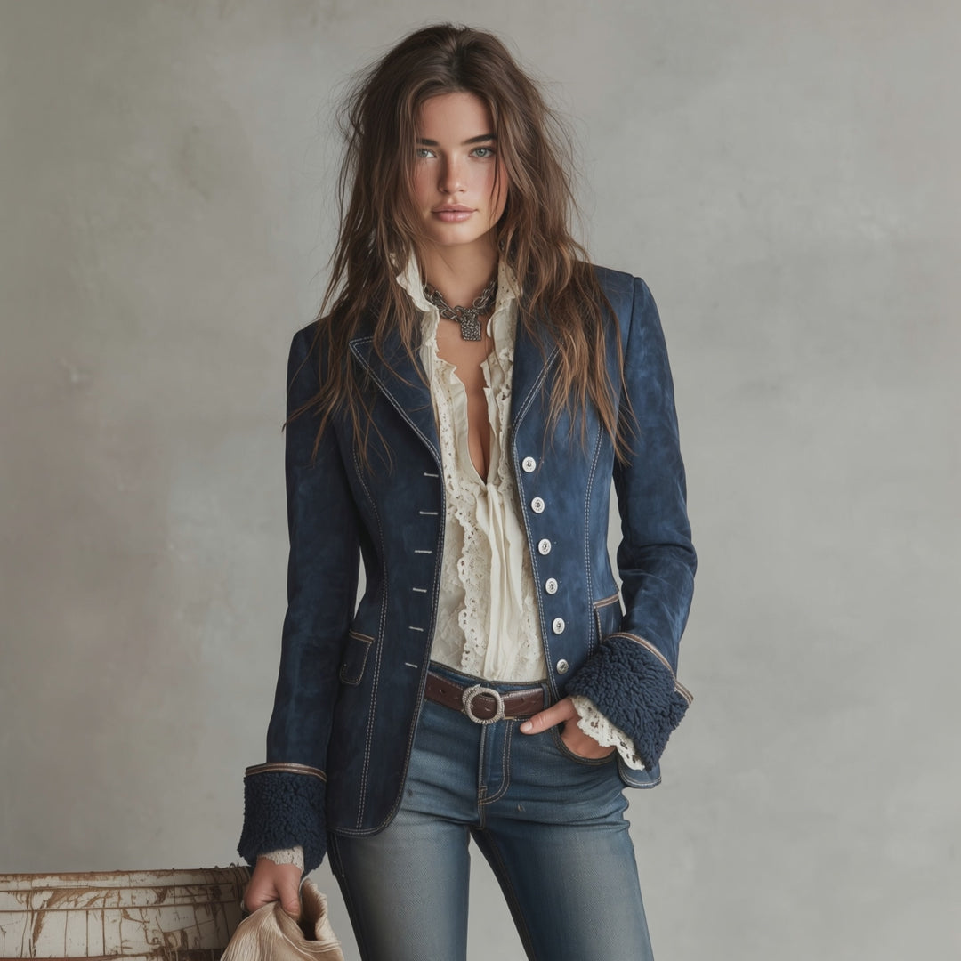 Vintage Eco-friendly Suede Faux Fur Cuffs Jacket