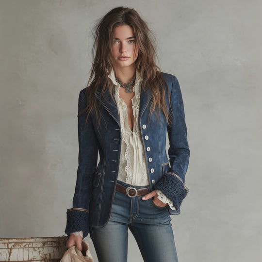 Vintage Eco-friendly Suede Faux Fur Cuffs Jacket