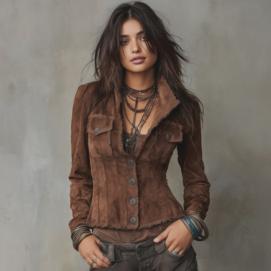 Women's Raw Trim Eco-friendly Suede Fitted Jacket