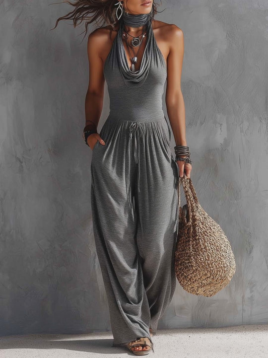 Bohemian Casual Cowl-Neck Jumpsuit
