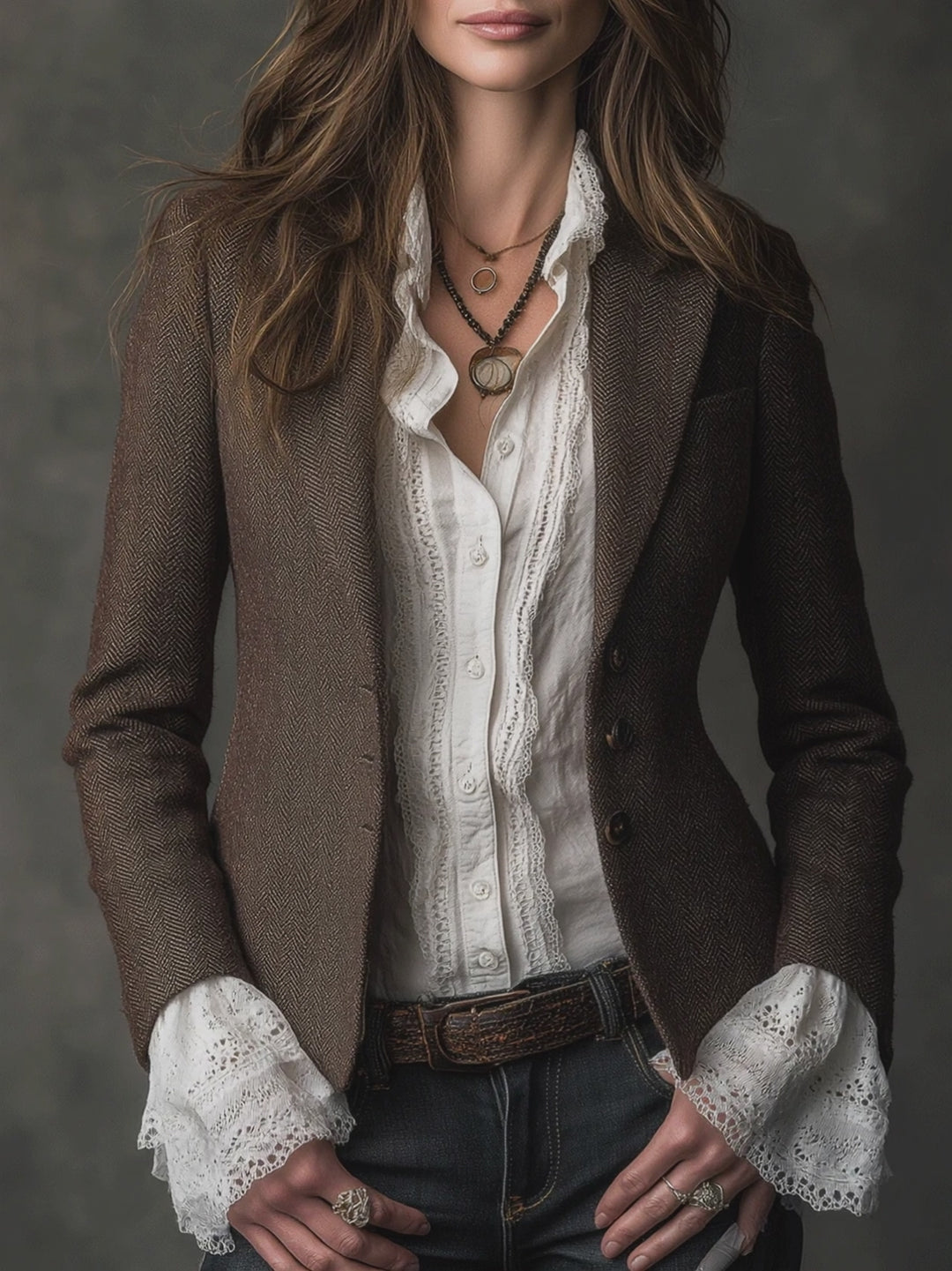 Vintage Brown Tweed Blend Tailored Blazer