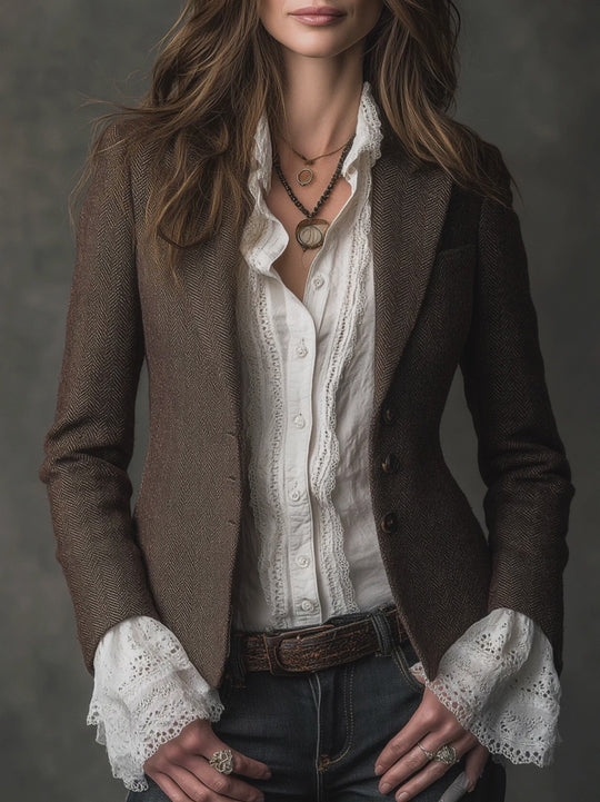 Vintage Brown Tweed Blend Tailored Blazer