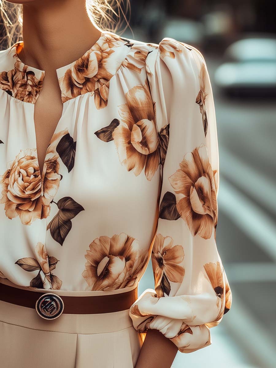 Timeless Elegance Vintage Floral Chiffon Blouse