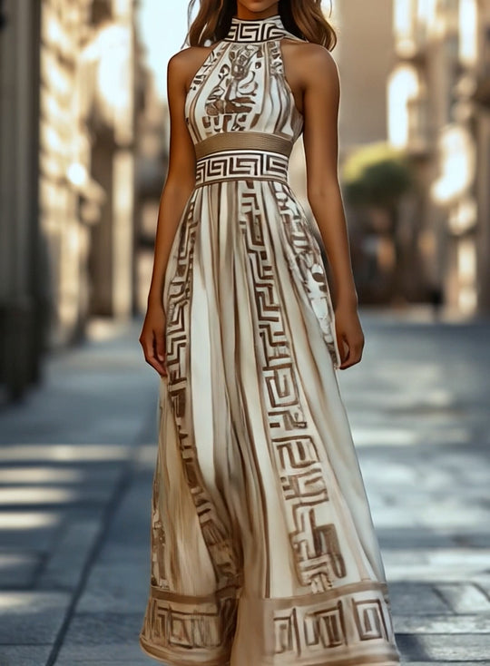 Elegant and Flowing Geometric Pattern Maxi Dress