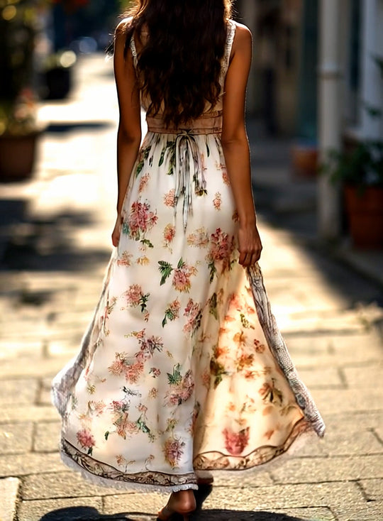 Vacation Bohemian V-neck Off-the-shoulder Floral Maxi Dress